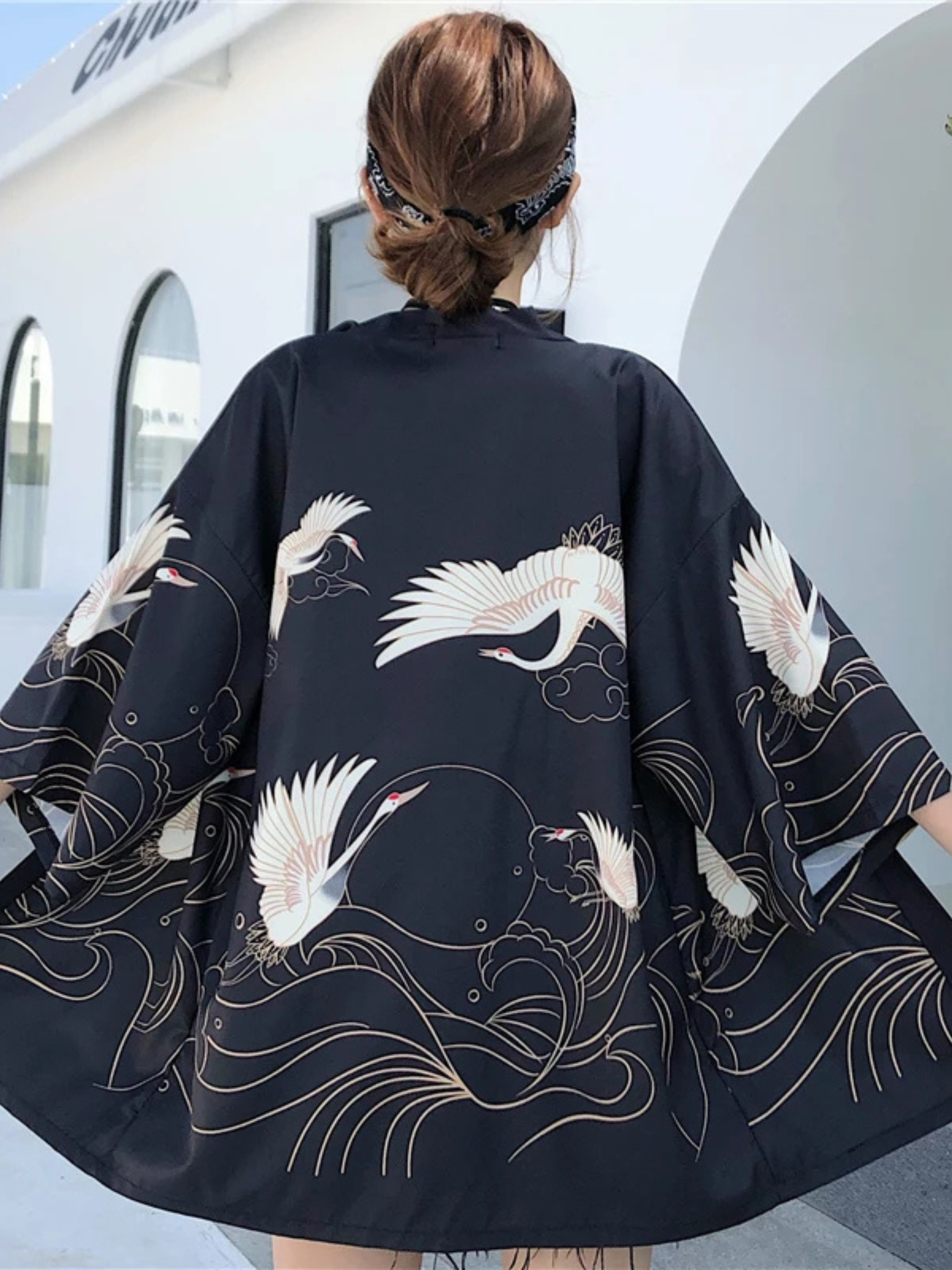 Anime Crane Print Kimono Cardigan