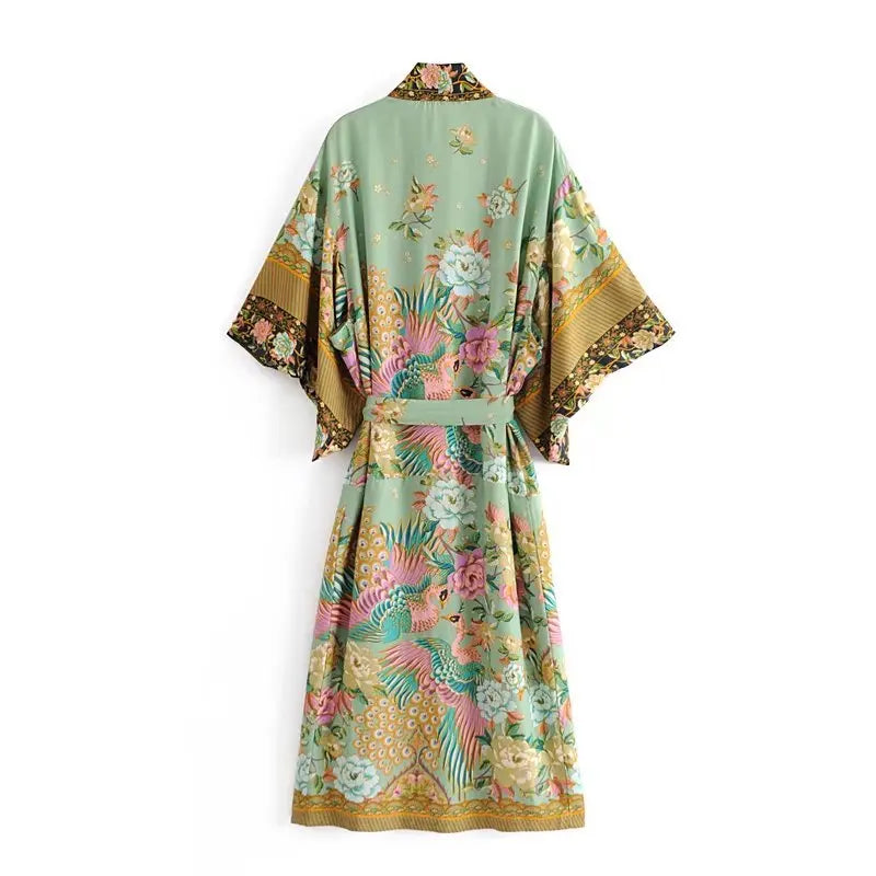 Boho Queens Peacock Floral Kimono Cover-Up