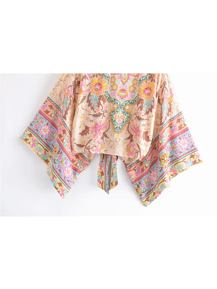 Vintage Peacock Floral Short Kimono