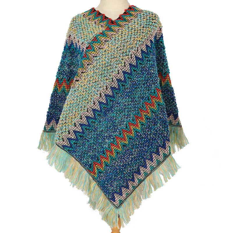 Vintage Tassel Knitted Poncho