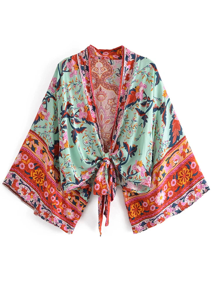 Vintage Peacock Floral Short Kimono