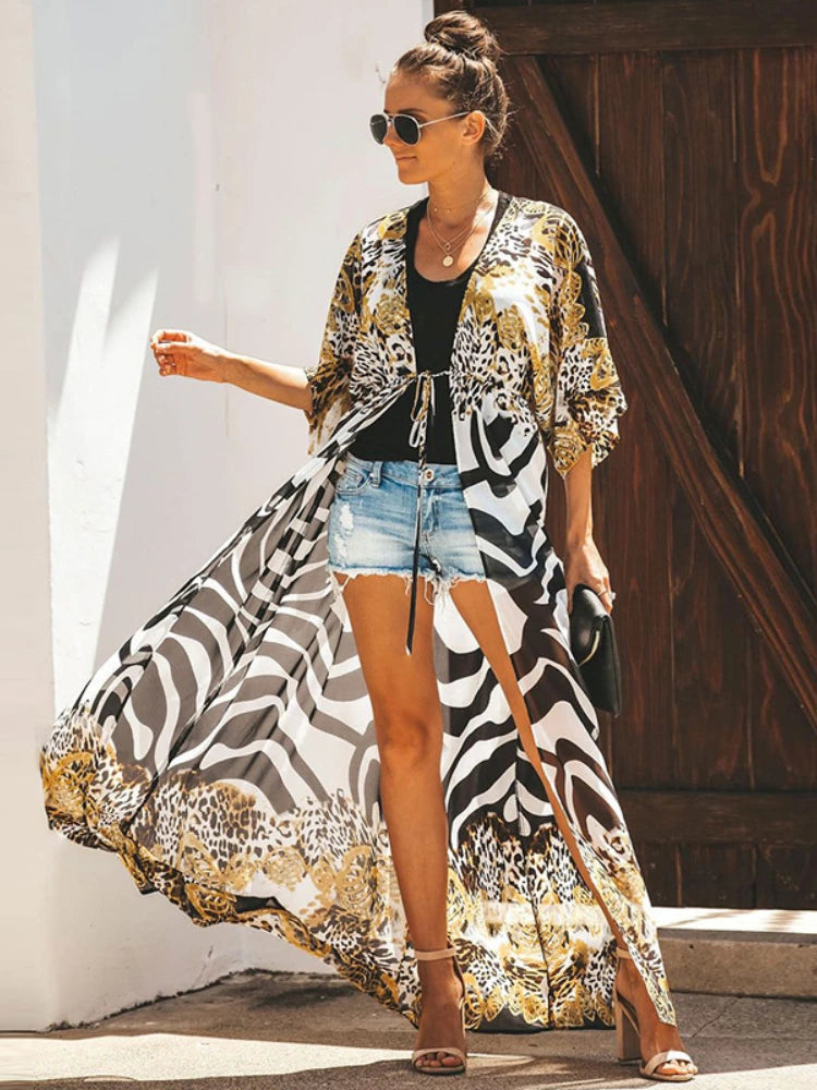 Leopard Luxe Chiffon Beach Kimono Cover-Up