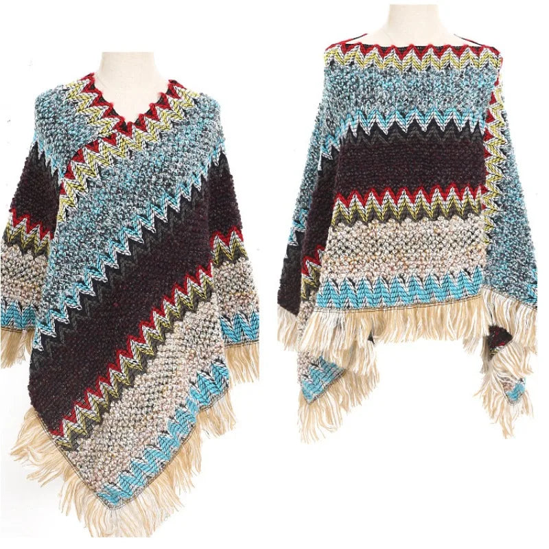 Vintage Tassel Knitted Poncho