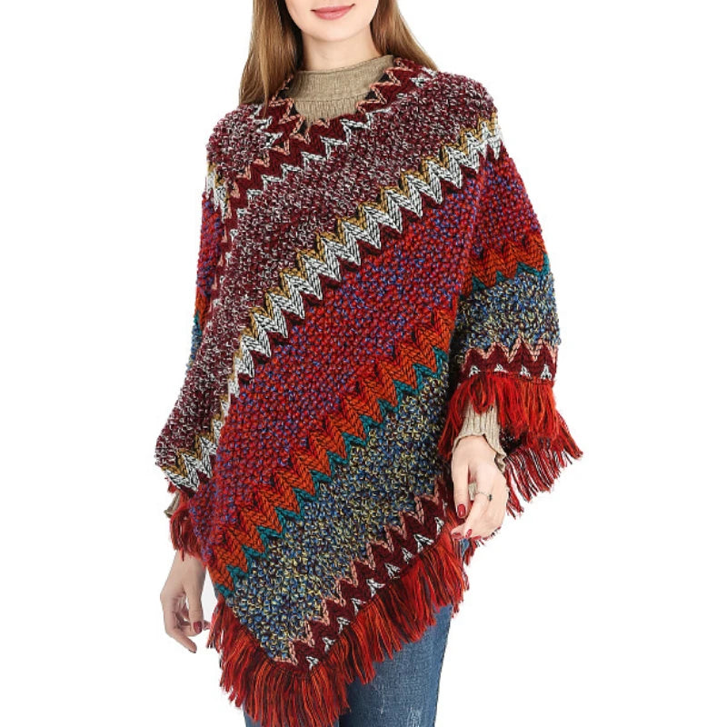 Vintage Tassel Knitted Poncho