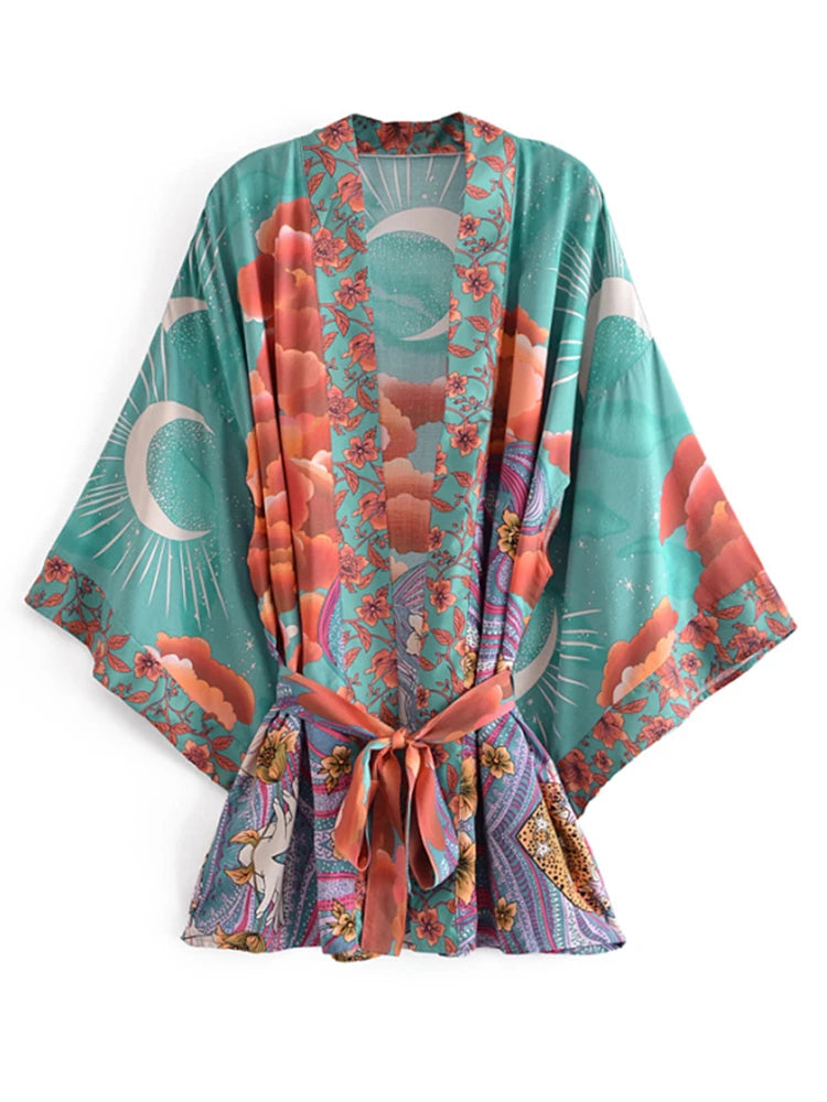 Boho Star & Moon Short Kimono Robe