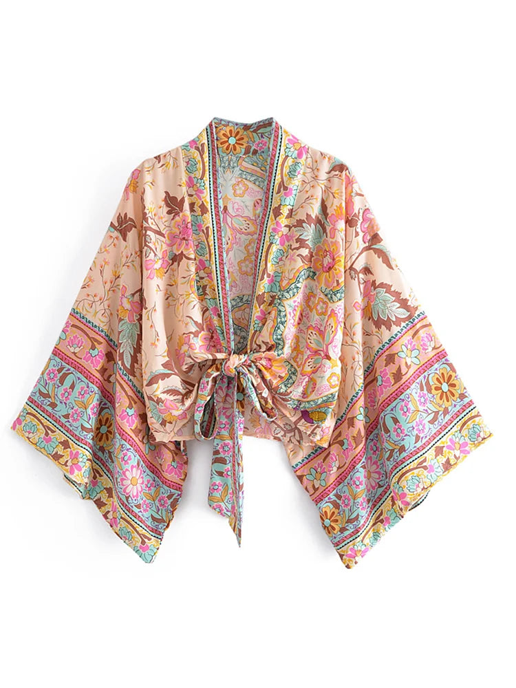 Vintage Peacock Floral Short Kimono