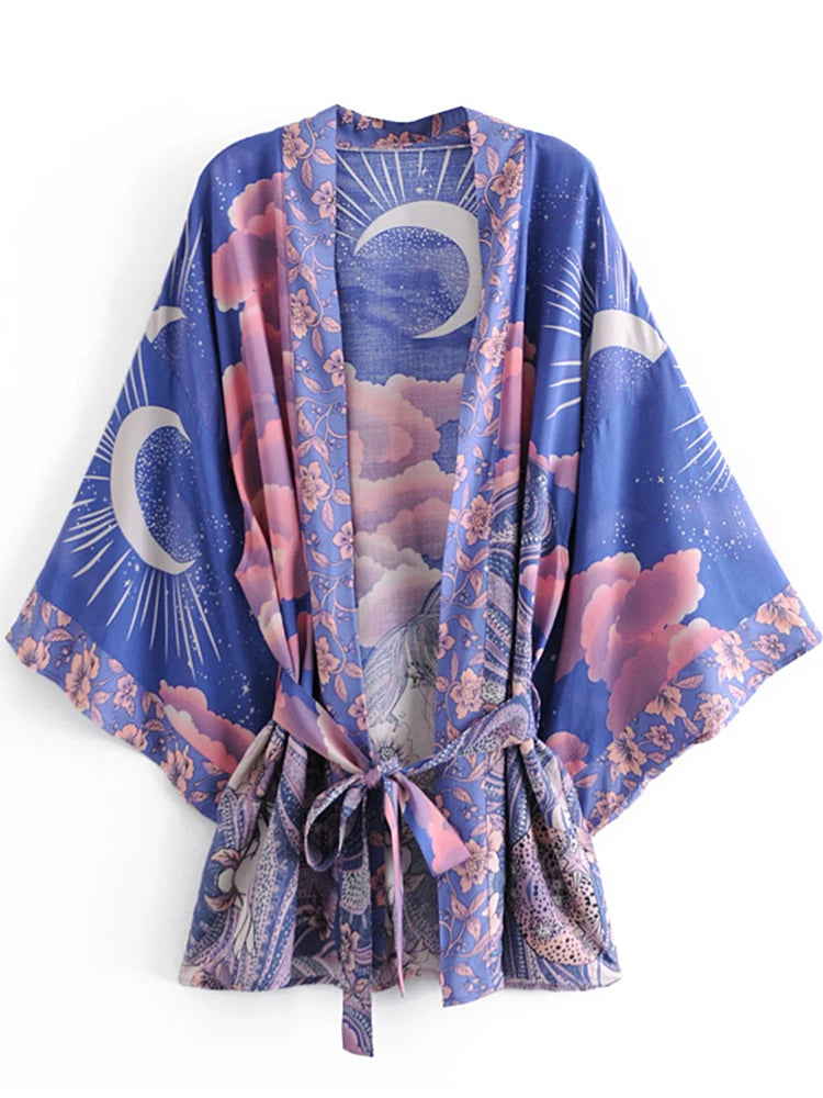 Boho Star & Moon Short Kimono Robe