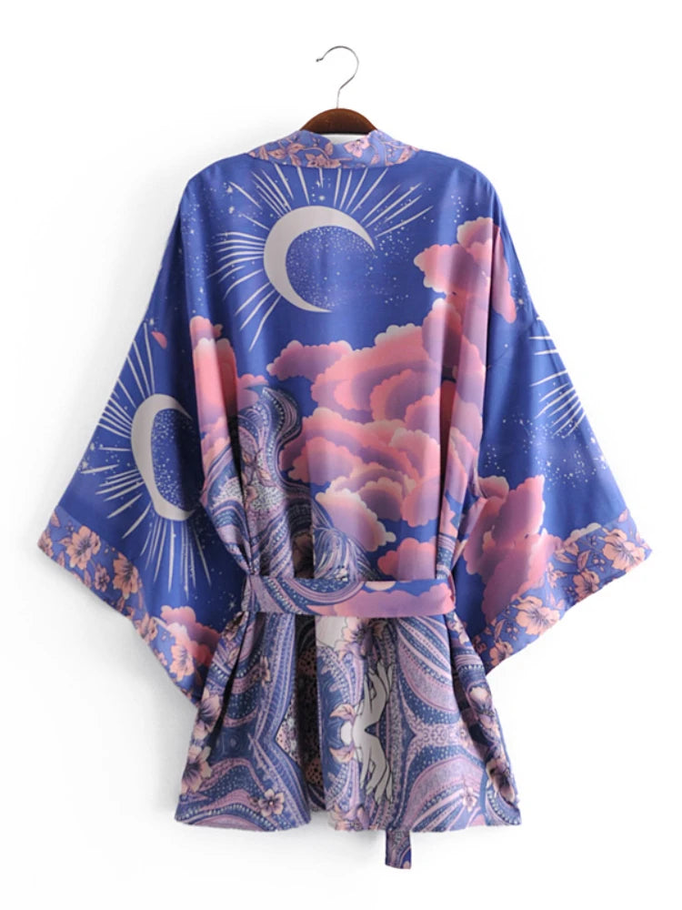 Boho Star & Moon Short Kimono Robe