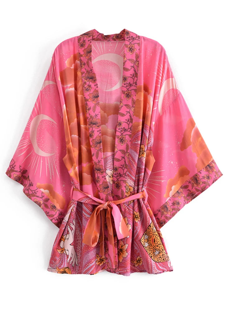 Boho Star & Moon Short Kimono Robe