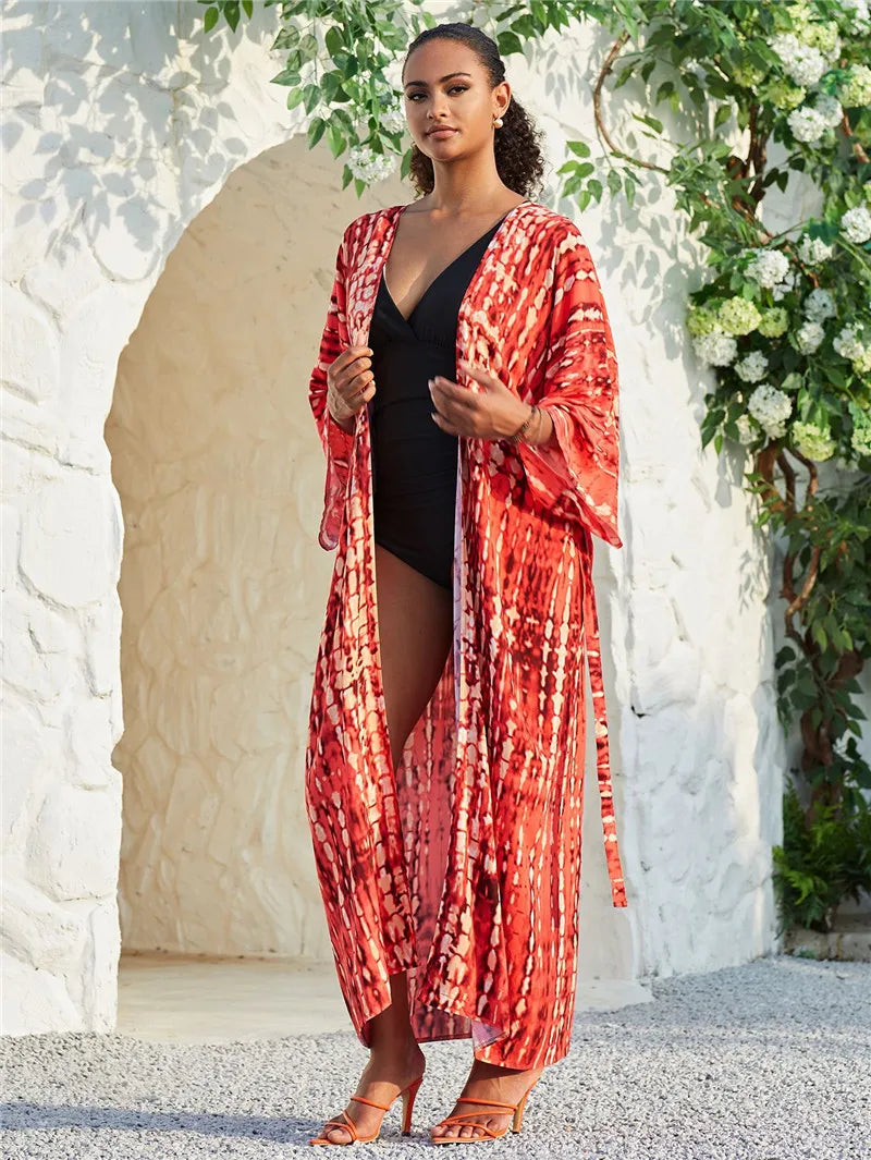 Tie-Dye Long Kimono Swimsuit Cover-Up