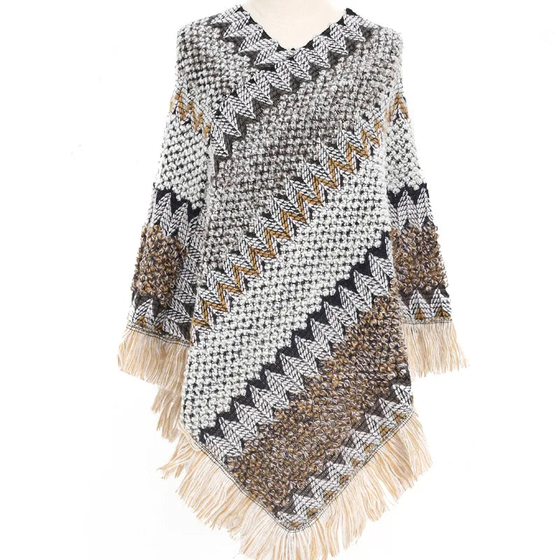 Vintage Tassel Knitted Poncho