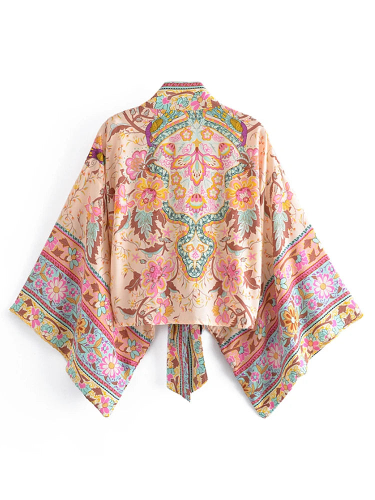 Vintage Peacock Floral Short Kimono