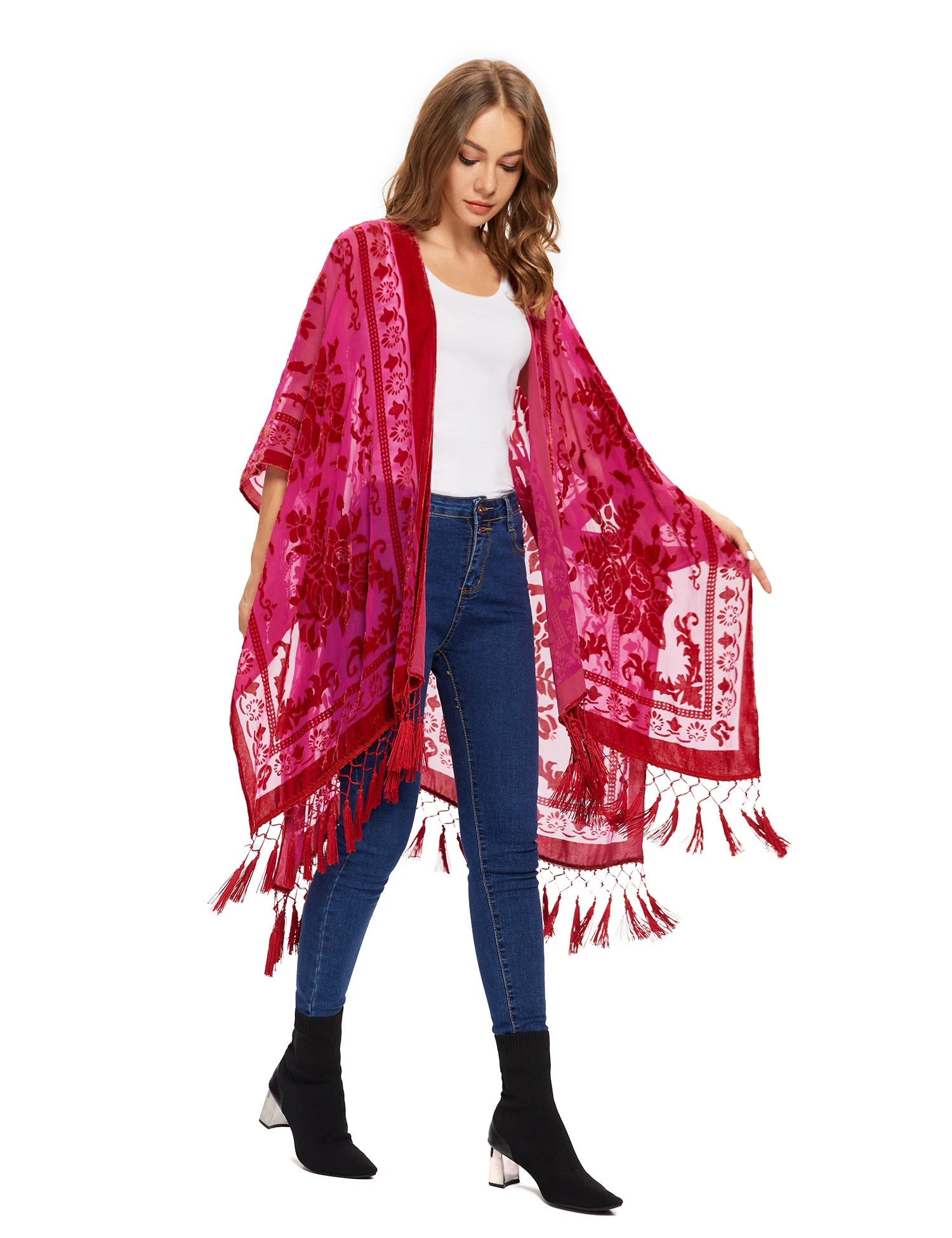 Bohemian Burnout Velvet Long Kimono Cardigan