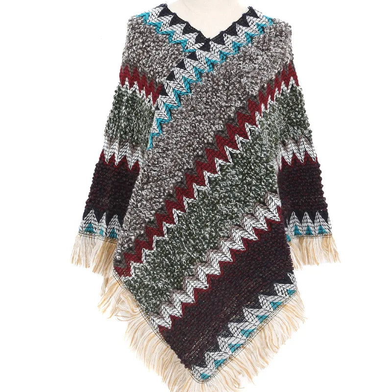 Vintage Tassel Knitted Poncho