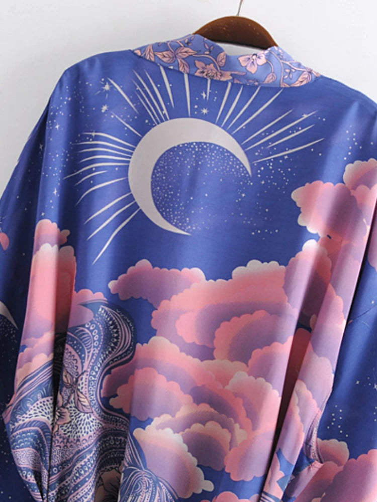 Boho Star & Moon Short Kimono Robe