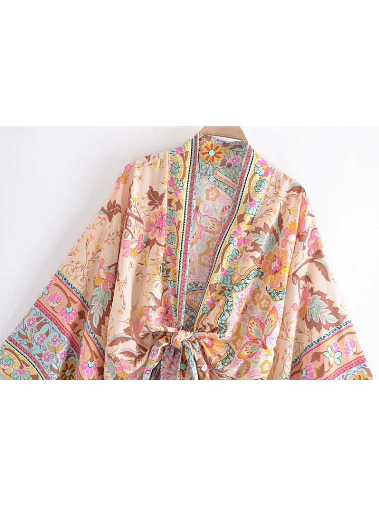 Vintage Peacock Floral Short Kimono