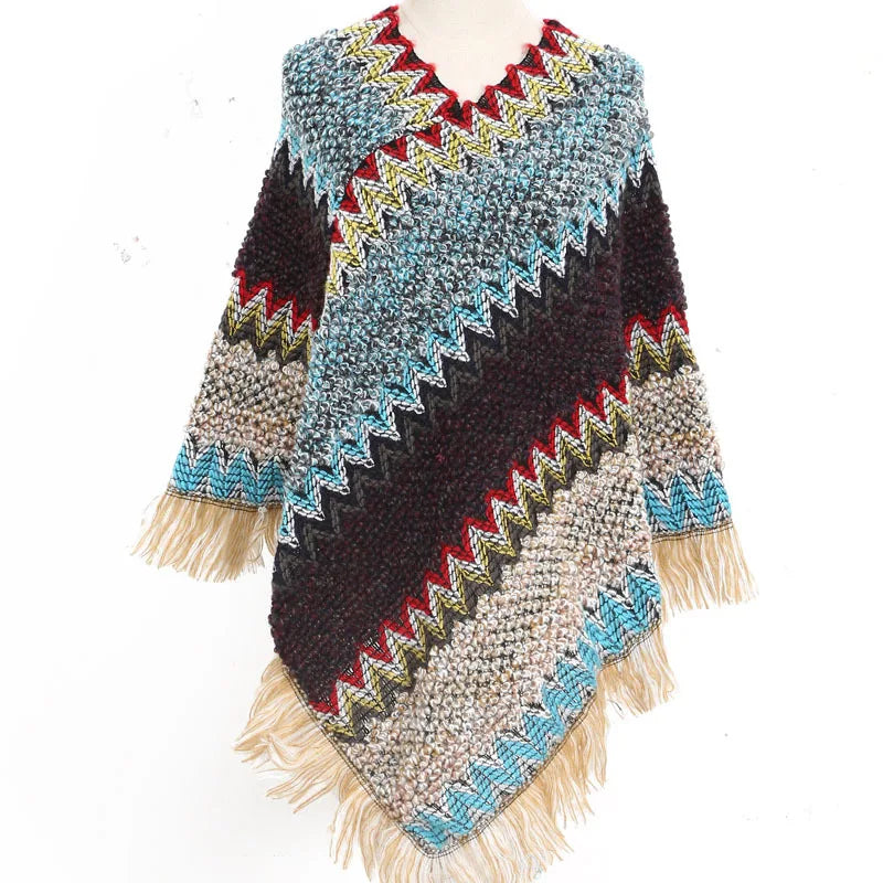 Vintage Tassel Knitted Poncho