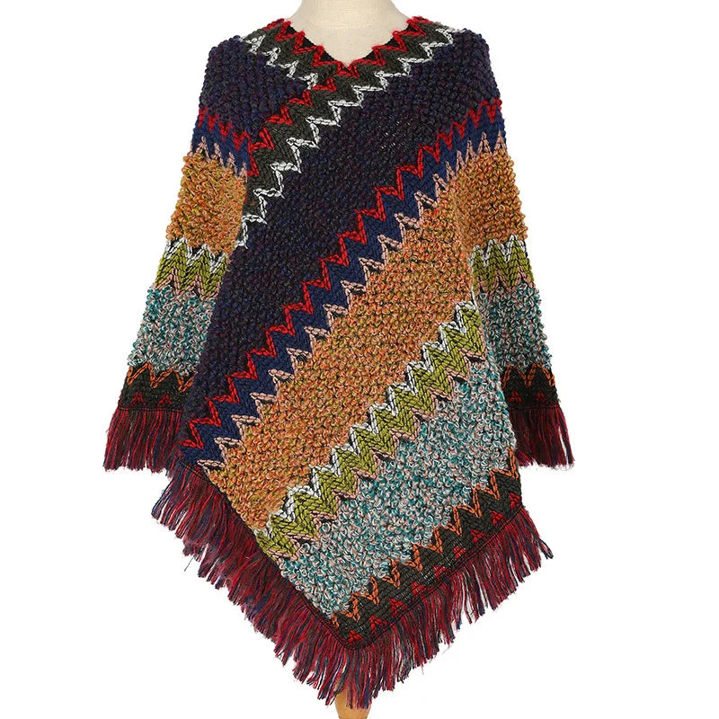 Vintage Tassel Knitted Poncho