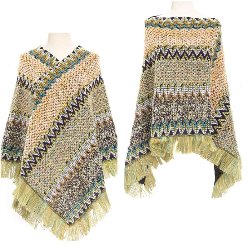 Vintage Tassel Knitted Poncho